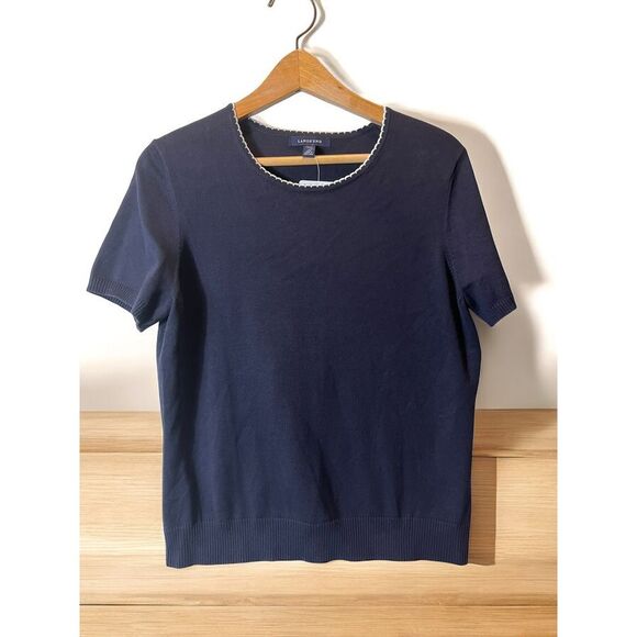 Lands' End Tops - Lands end blouse knit size medium navy short sleeve sweater blouse